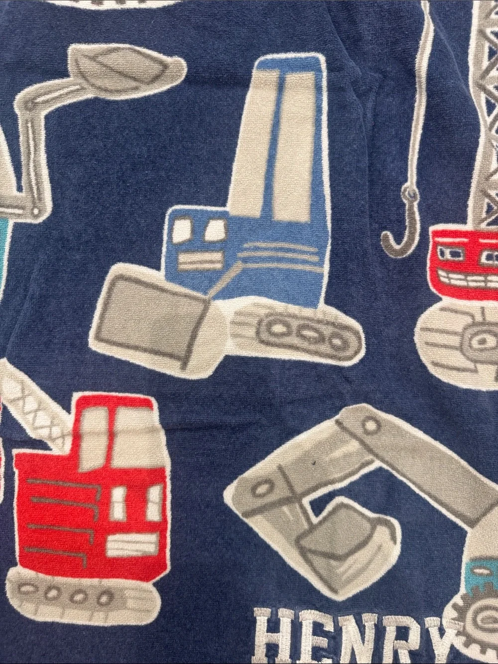 Pottery Barn Kids Blue Construction Vehicle Hooded towel - personalized Henry